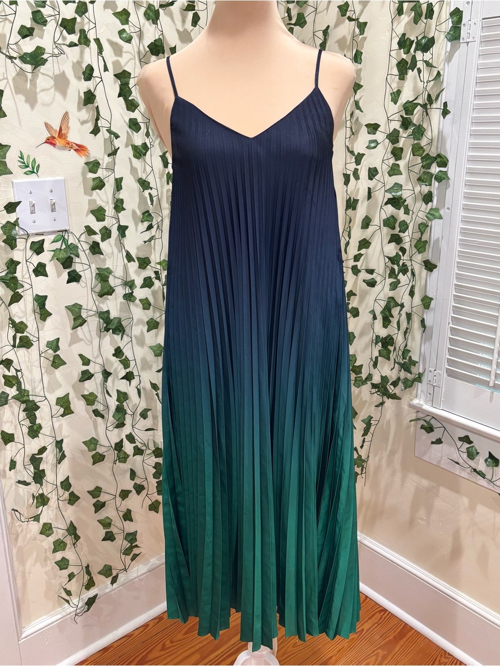 NWT Banana Republic Factory Ombre Pleated Midi Dress, in Blue to Teal, XXSP